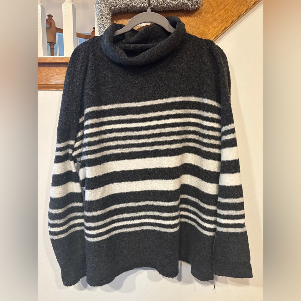 Stacatto Striped Charcoal and White Cowl neck Sweater - Women’s large